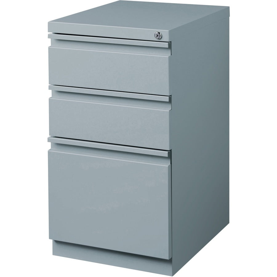 Lorell 20" Box/Box/File Mobile File Cabinet with Full-Width Pull - 15" x 19.9" x 27.8" - 3 x Drawer(s) for Box, File - Letter - Ball-bearing Suspension, Drawer Extension, Durable, Recessed Drawer - Gray - Steel - Recycled