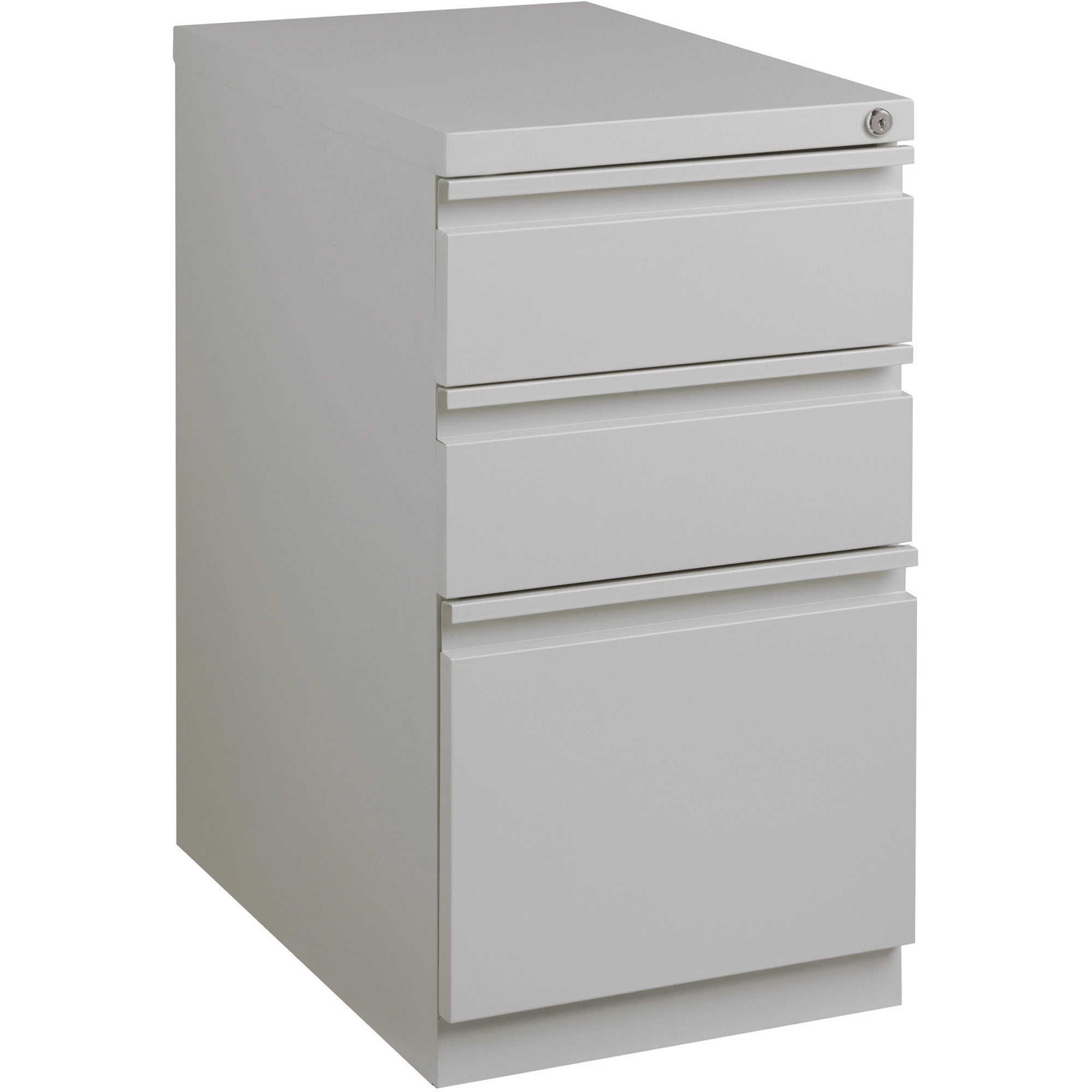 Lorell 20" Box/Box/File Mobile File Cabinet with Full-Width Pull - 15" x 19.9" x 27.8" - 3 x Drawer(s) for Box, File - Letter - Ball-bearing Suspension, Drawer Extension, Durable, Recessed Drawer - Gray - Steel - Recycled - 