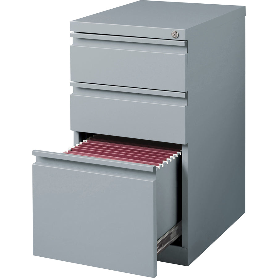 Lorell 20" Box/Box/File Mobile File Cabinet with Full-Width Pull - 15" x 19.9" x 27.8" - 3 x Drawer(s) for Box, File - Letter - Ball-bearing Suspension, Drawer Extension, Durable, Recessed Drawer - Gray - Steel - Recycled - 