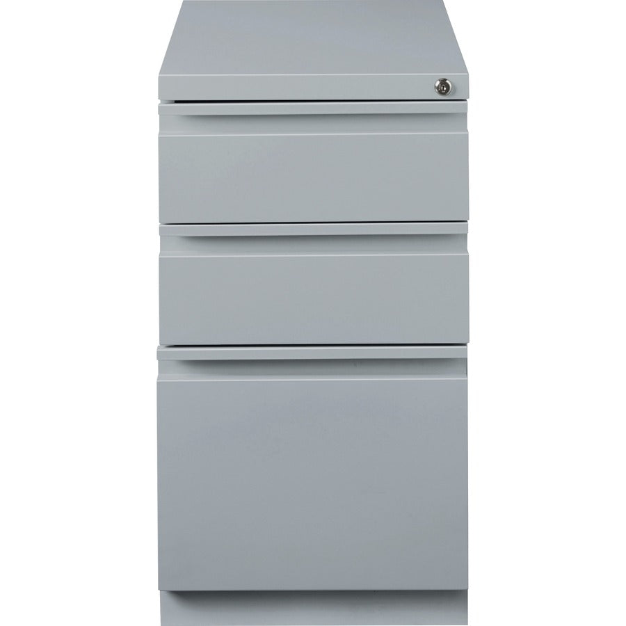 Lorell 20" Box/Box/File Mobile File Cabinet with Full-Width Pull - 15" x 19.9" x 27.8" - 3 x Drawer(s) for Box, File - Letter - Ball-bearing Suspension, Drawer Extension, Durable, Recessed Drawer - Gray - Steel - Recycled