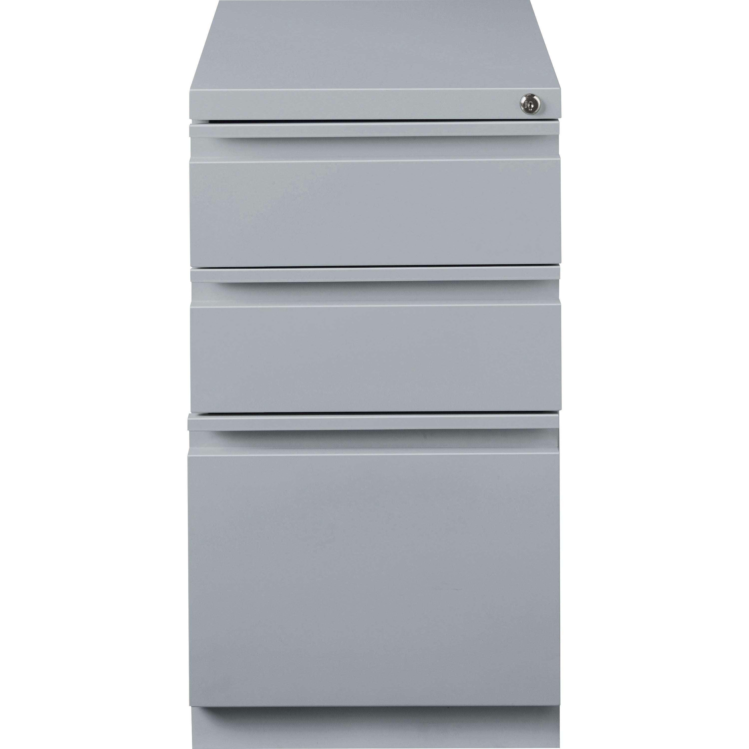 Lorell 20" Box/Box/File Mobile File Cabinet with Full-Width Pull - 15" x 19.9" x 27.8" - 3 x Drawer(s) for Box, File - Letter - Ball-bearing Suspension, Drawer Extension, Durable, Recessed Drawer - Gray - Steel - Recycled - 