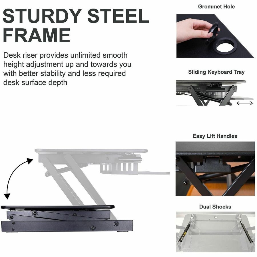 Lorell Adjustable Desk/Monitor Riser - 30 lb Load Capacity - 16" Height x 32" Width x 21.5" Depth - Desktop - Black