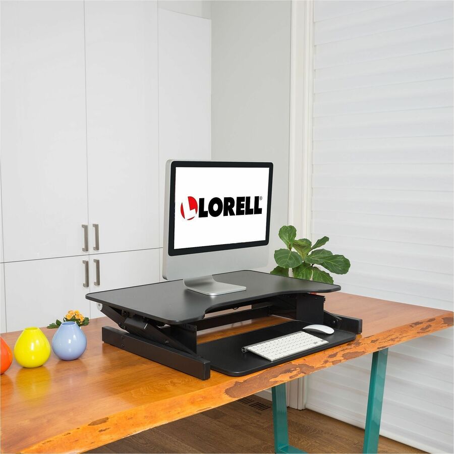 Lorell Adjustable Desk/Monitor Riser - 30 lb Load Capacity - 16" Height x 32" Width x 21.5" Depth - Desktop - Black