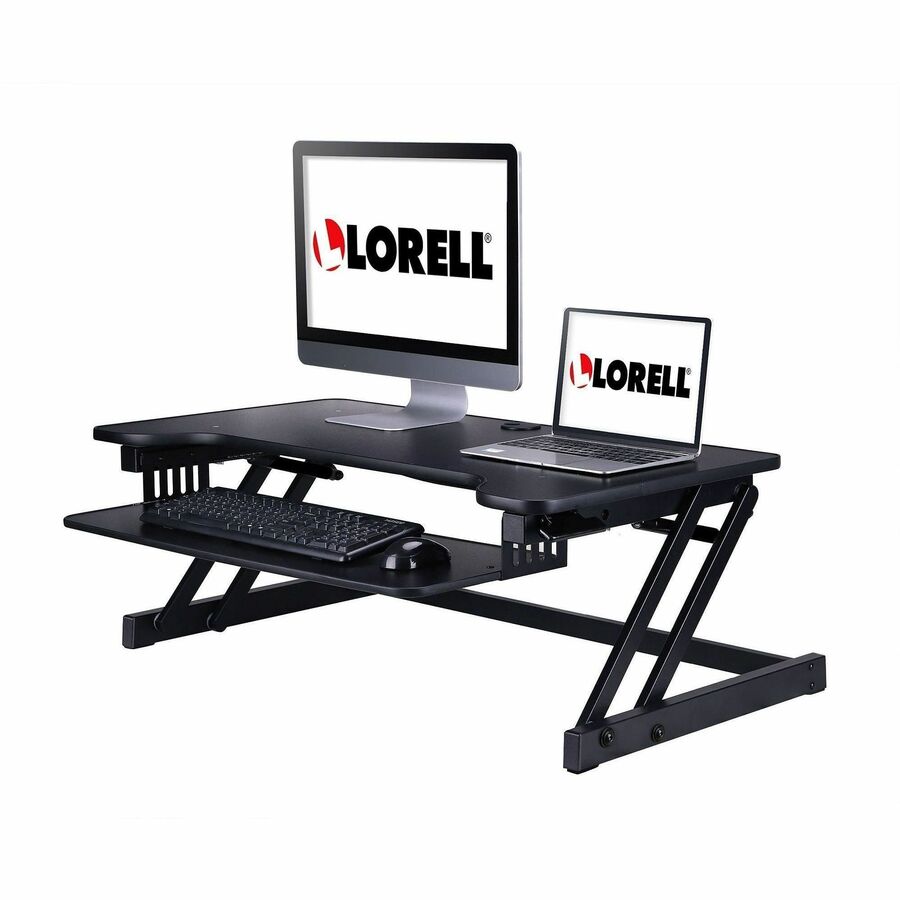 Lorell Adjustable Desk/Monitor Riser - 30 lb Load Capacity - 16" Height x 32" Width x 21.5" Depth - Desktop - Black