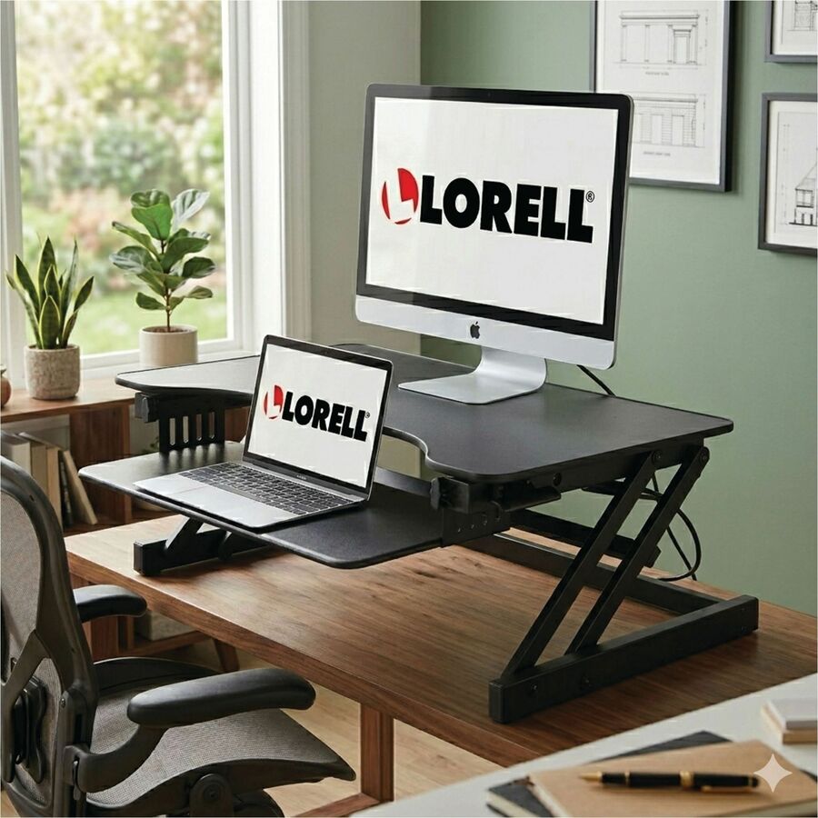 Lorell Adjustable Desk/Monitor Riser - 30 lb Load Capacity - 16" Height x 32" Width x 21.5" Depth - Desktop - Black