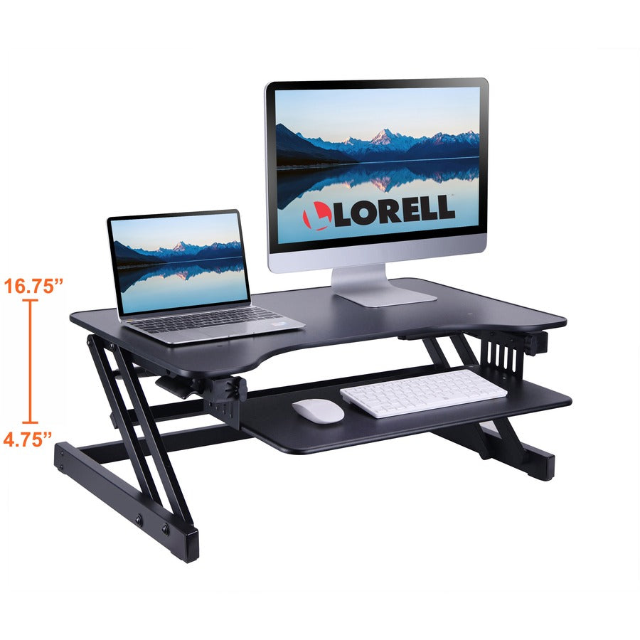 Lorell Adjustable Desk/Monitor Riser - 30 lb Load Capacity - 16" Height x 32" Width x 21.5" Depth - Desktop - Black - 