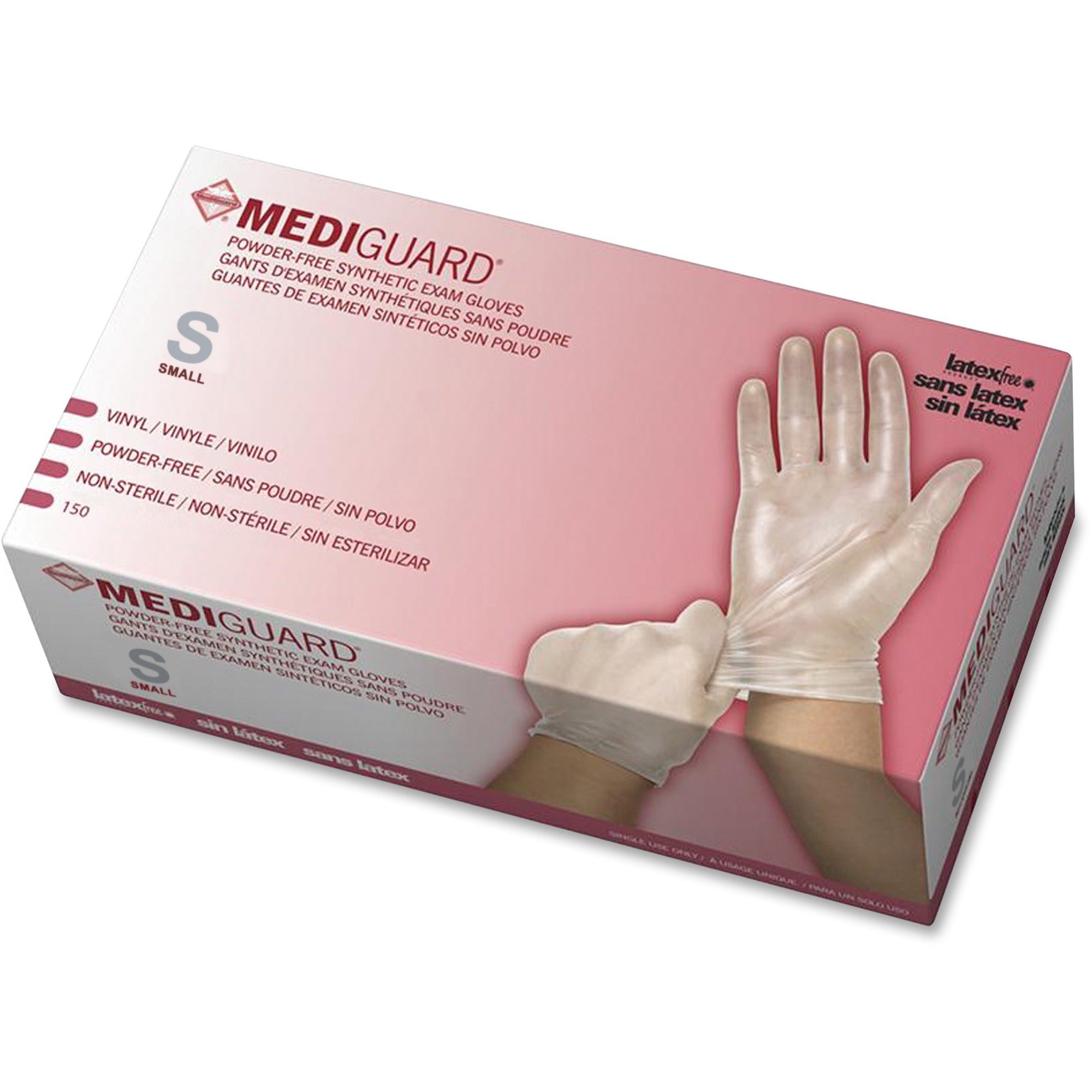 Medline MediGuard Vinyl Non-sterile Exam Gloves - Small Size - For Right/Left Hand - Clear - Latex-free, Durable - For Multipurpose, Laboratory Application - 150 / Box - 