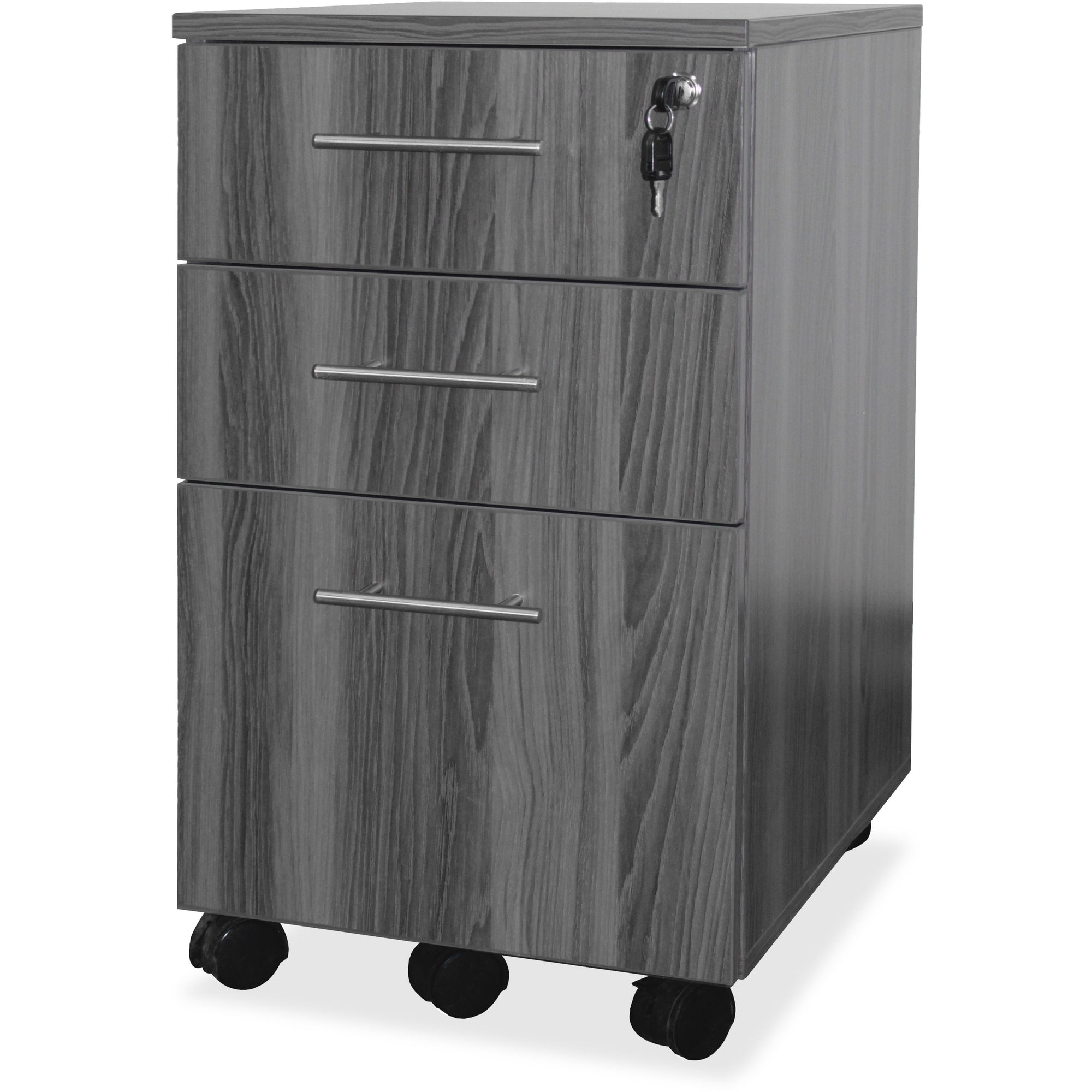 Mayline Medina Box/Box/File Mobile Pedestal - 18" x 15.5" x 26.8" - 3 x Box, File Drawer(s) - Material: Steel - Finish: Gray, Laminate - Stain Resistant, Water Resistant, Abrasion Resistant, Ball-bearing Suspension, Drawer Extension, Built-in Hangrai