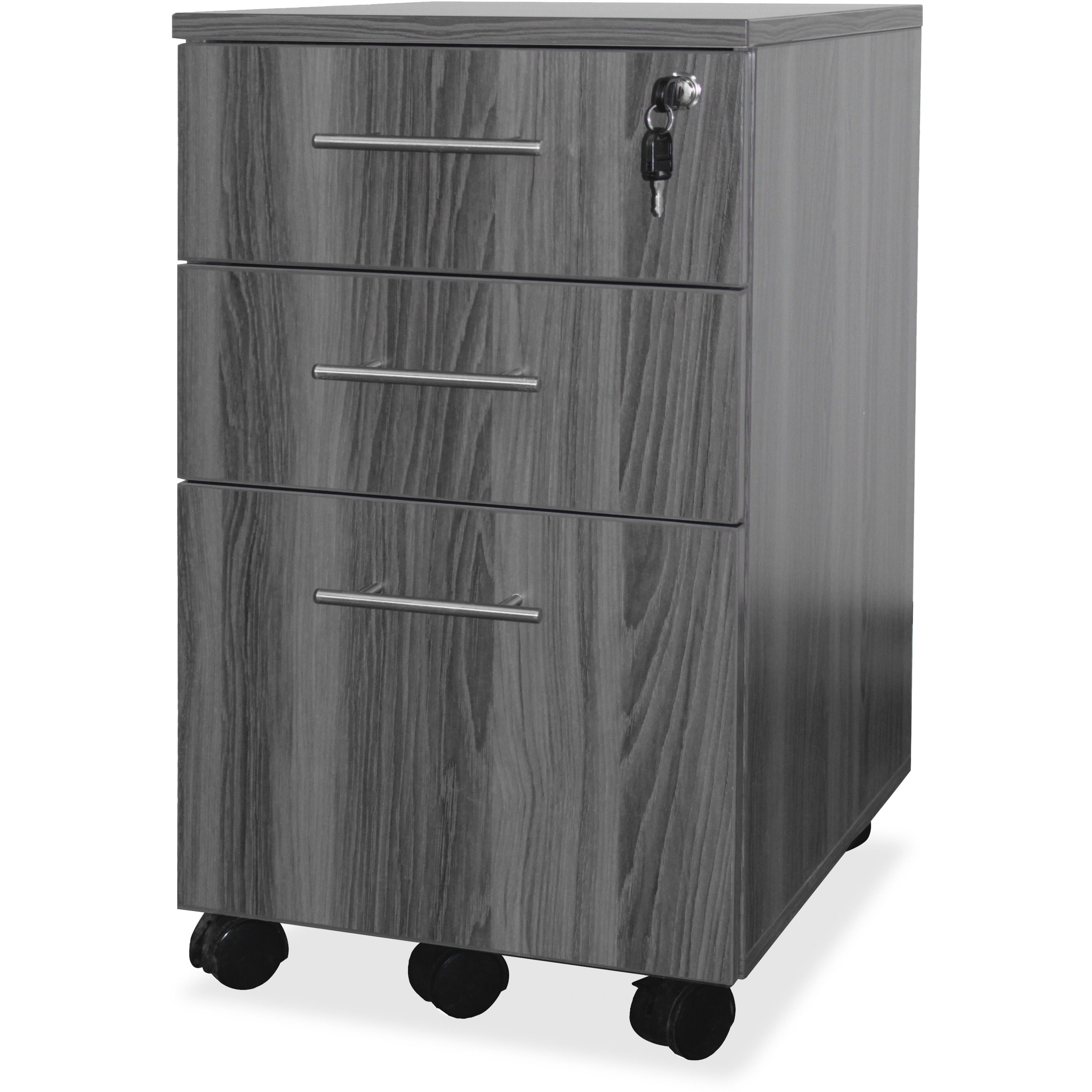 Mayline Medina Box/Box/File Mobile Pedestal - 18" x 15.5" x 26.8" - 3 x Box, File Drawer(s) - Material: Steel - Finish: Gray, Laminate - Stain Resistant, Water Resistant, Abrasion Resistant, Ball-bearing Suspension, Drawer Extension, Built-in Hangrai