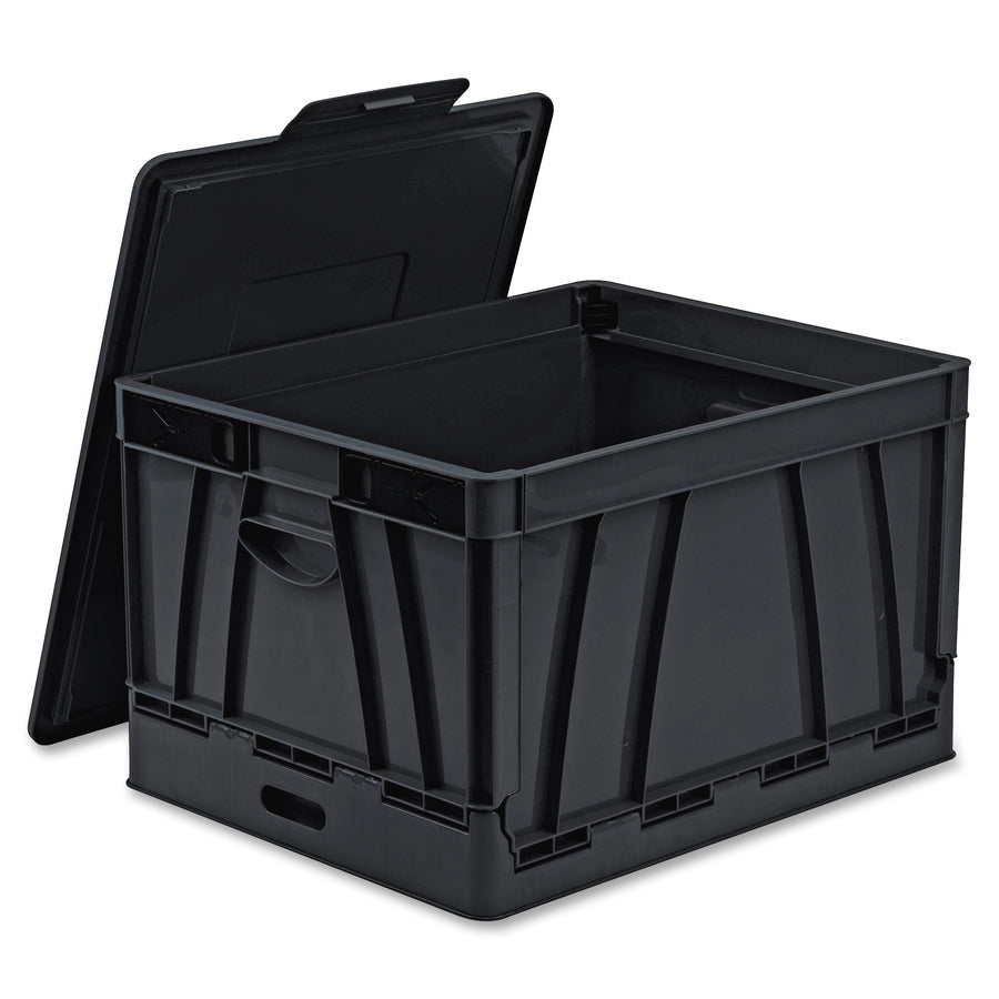Storex Collapsible Storage Crate - External Dimensions: 14.3" Width x 17.3" Depth x 10.5"Height - 45 lb - 9.25 gal - Media Size Supported: Letter, Legal - Lid Lock Closure - Heavy Duty - Stackable - Plastic - Black - For File Folder, Letter, Document - 