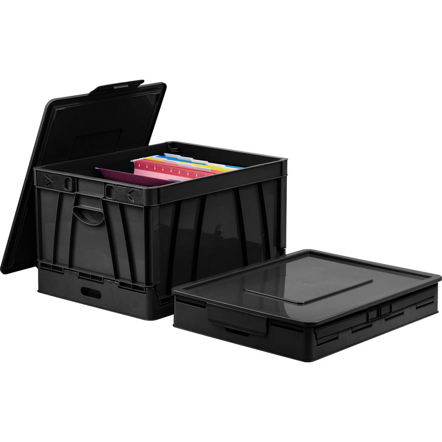 Storex Collapsible Storage Crate - External Dimensions: 14.3" Width x 17.3" Depth x 10.5"Height - 45 lb - 9.25 gal - Media Size Supported: Letter, Legal - Lid Lock Closure - Heavy Duty - Stackable - Plastic - Black - For File Folder, Letter, Document - 