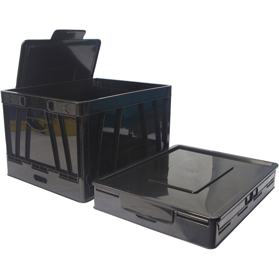 Storex Collapsible Storage Crate - External Dimensions: 14.3" Width x 17.3" Depth x 10.5"Height - 45 lb - 9.25 gal - Media Size Supported: Letter, Legal - Lid Lock Closure - Heavy Duty - Stackable - Plastic - Black - For File Folder, Letter, Document - 