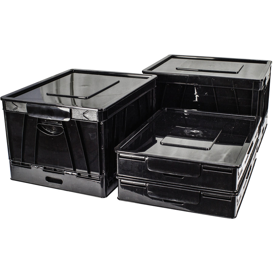 Storex Collapsible Storage Crate - External Dimensions: 14.3" Width x 17.3" Depth x 10.5"Height - 45 lb - 9.25 gal - Media Size Supported: Letter, Legal - Lid Lock Closure - Heavy Duty - Stackable - Plastic - Black - For File Folder, Letter, Document - 