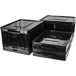 Storex Collapsible Storage Crate - External Dimensions: 14.3" Width x 17.3" Depth x 10.5"Height - 45 lb - 9.25 gal - Media Size Supported: Letter, Legal - Lid Lock Closure - Heavy Duty - Stackable - Plastic - Black - For File Folder, Letter, Document - 