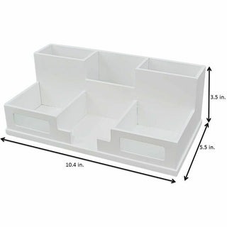 Victor W9525 Pure White Desk Organizer with Smart Phone Holder - 6 Compartment(s) - 4.0" Height x 5.5" Width x 10.4" Depth - White - Wood, Frosted Glass, Rubber - 1Each