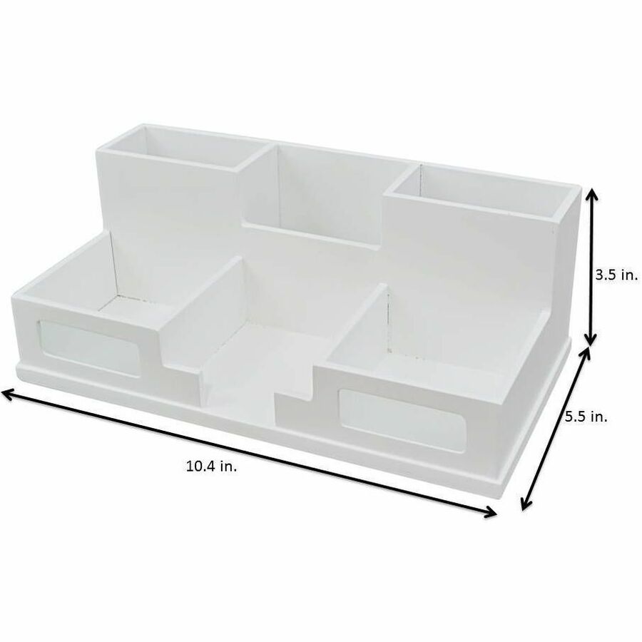 Victor W9525 Pure White Desk Organizer with Smart Phone Holder - 6 Compartment(s) - 4.0" Height x 5.5" Width x 10.4" Depth - White - Wood, Frosted Glass, Rubber - 1Each