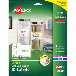 Avery Easy Align ID Label - 2 5/16" Width x 3 5/16" Length - Permanent Adhesive - Rectangle - Laser, Inkjet - White - Film, Laminate - 4 / Sheet - 25 Total Sheets - 100 Total Label(s) - 5
