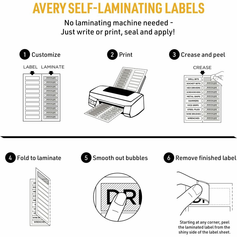 Self-Laminating ID Labels, Inkjet/Laser Printers, 1.332 x 3.5, White, 10/Sheet, 25 Sheets/Pack