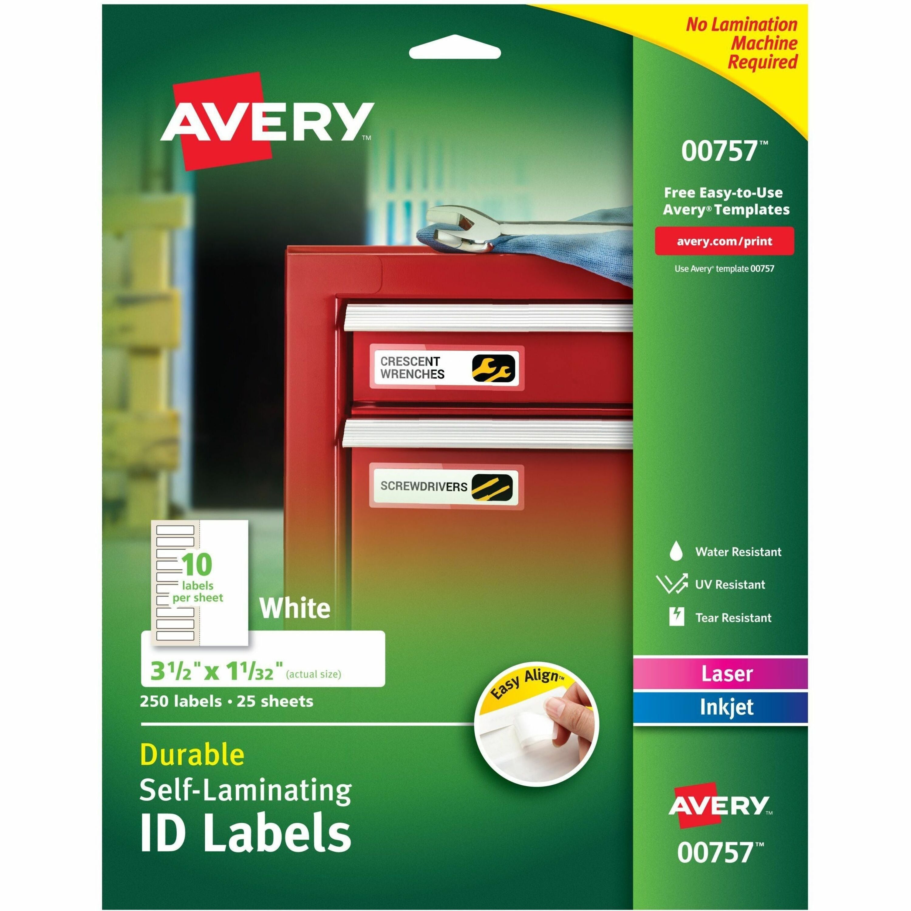 Self-Laminating ID Labels, Inkjet/Laser Printers, 1.332 x 3.5, White, 10/Sheet, 25 Sheets/Pack