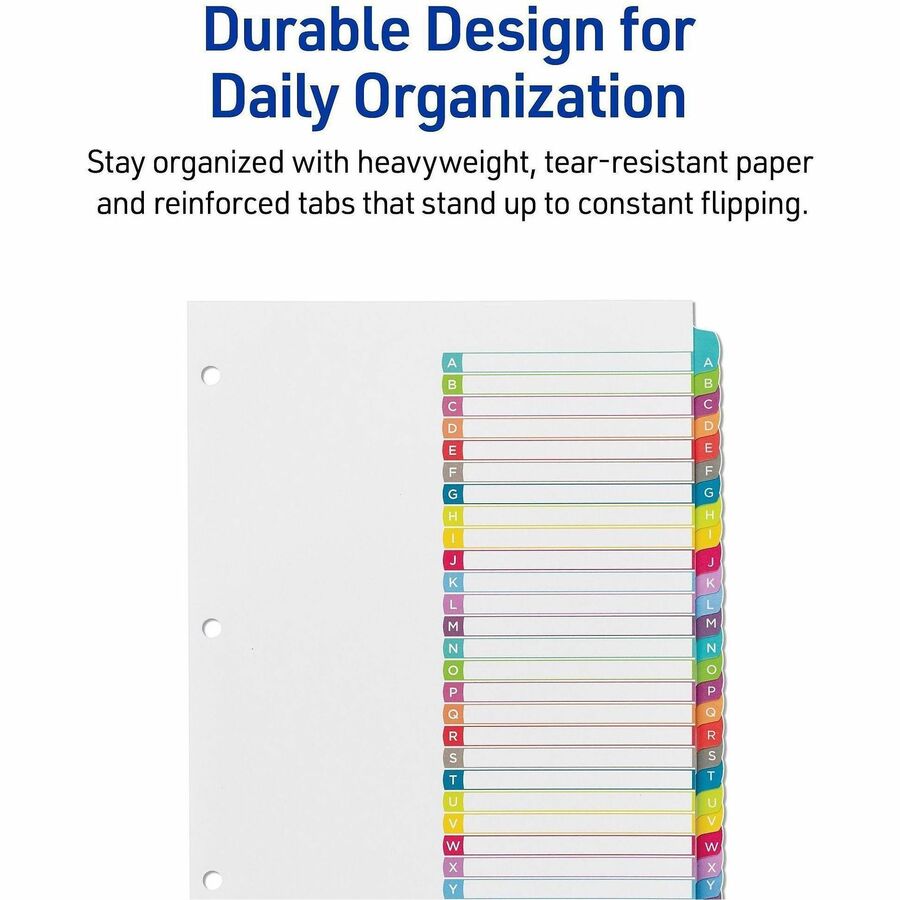 Customizable TOC Ready Index Multicolor Tab Dividers, 26-Tab, A to Z, 11 x 8.5, White, Contemporary Color Tabs, 1 Set