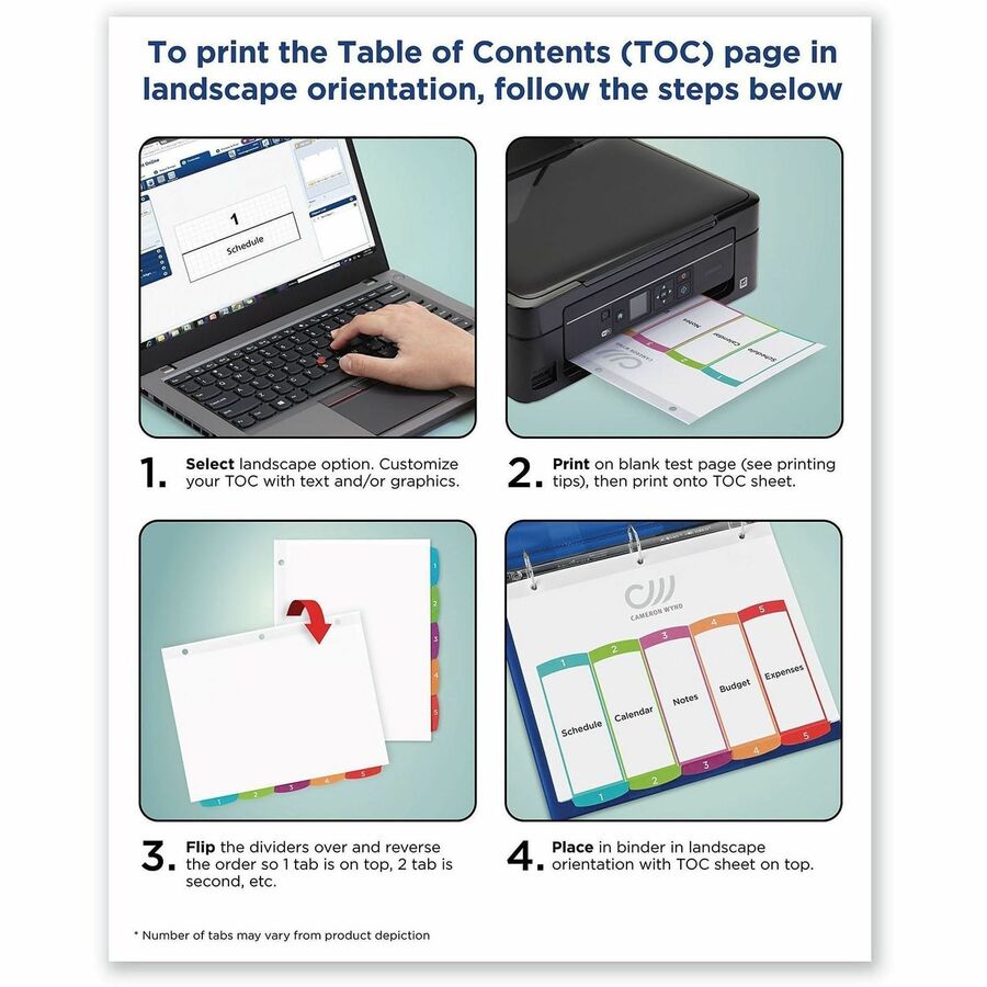 Customizable TOC Ready Index Multicolor Tab Dividers, 26-Tab, A to Z, 11 x 8.5, White, Contemporary Color Tabs, 1 Set