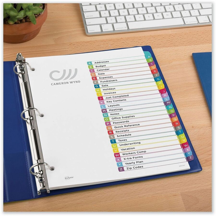 Customizable TOC Ready Index Multicolor Tab Dividers, 26-Tab, A to Z, 11 x 8.5, White, Contemporary Color Tabs, 1 Set