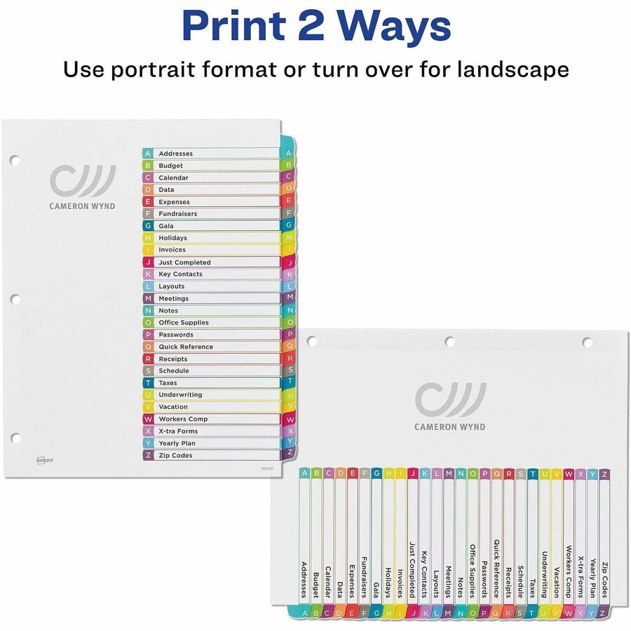 Customizable TOC Ready Index Multicolor Tab Dividers, 26-Tab, A to Z, 11 x 8.5, White, Contemporary Color Tabs, 1 Set