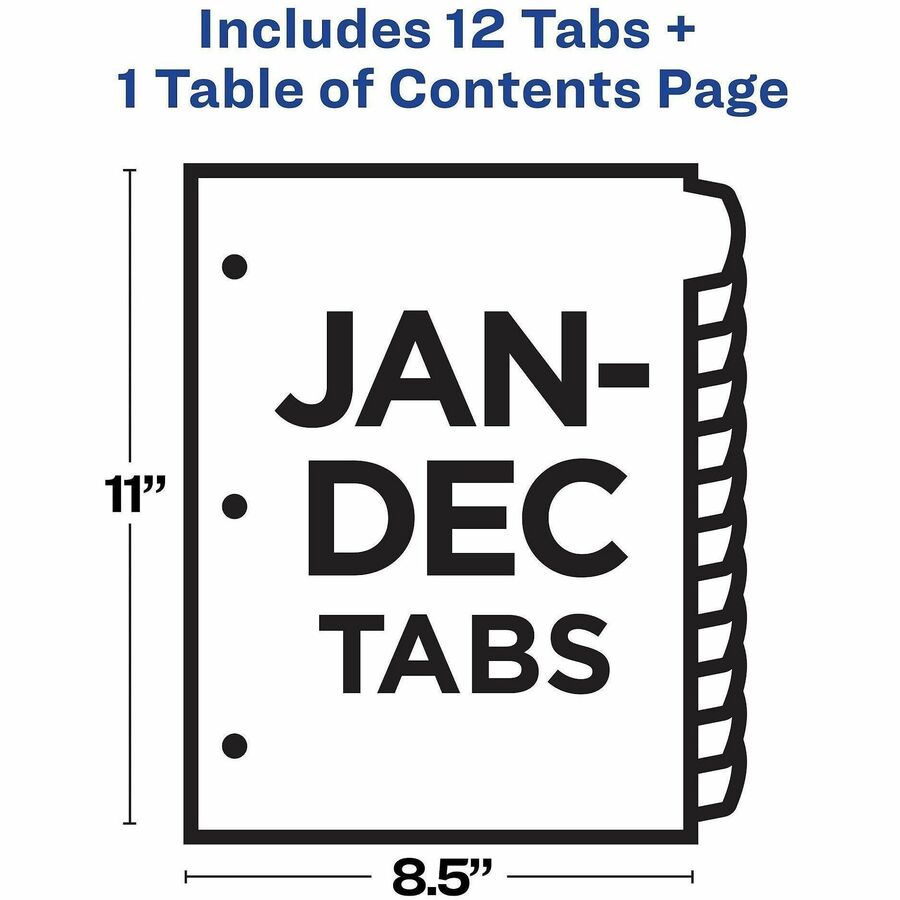 Customizable TOC Ready Index Multicolor Tab Dividers, 12-Tab, Jan. to Dec., 11 x 8.5, White, Contemporary Color Tabs, 1 Set