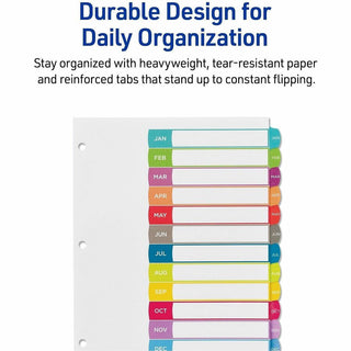 Customizable TOC Ready Index Multicolor Tab Dividers, 12-Tab, Jan. to Dec., 11 x 8.5, White, Contemporary Color Tabs, 1 Set