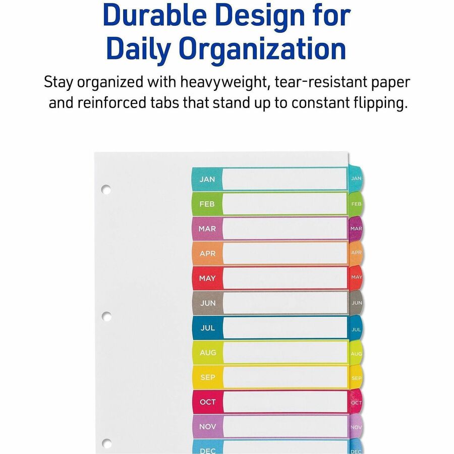 Customizable TOC Ready Index Multicolor Tab Dividers, 12-Tab, Jan. to Dec., 11 x 8.5, White, Contemporary Color Tabs, 1 Set