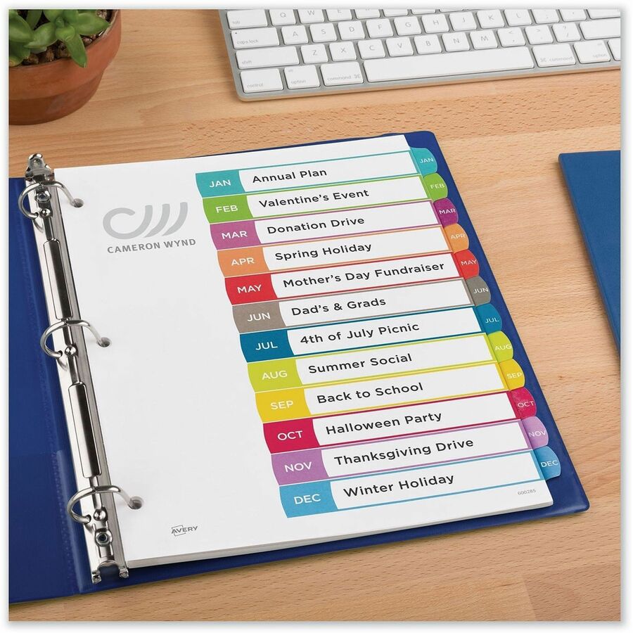 Customizable TOC Ready Index Multicolor Tab Dividers, 12-Tab, Jan. to Dec., 11 x 8.5, White, Contemporary Color Tabs, 1 Set
