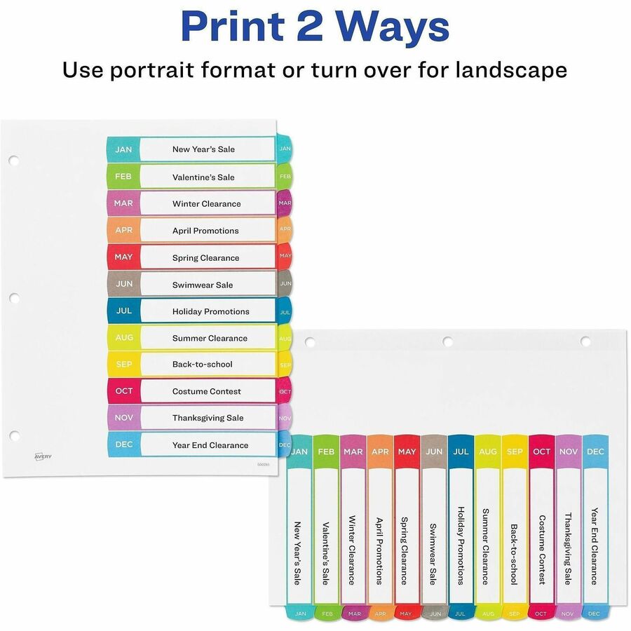 Customizable TOC Ready Index Multicolor Tab Dividers, 12-Tab, Jan. to Dec., 11 x 8.5, White, Contemporary Color Tabs, 1 Set