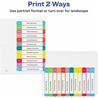 Customizable TOC Ready Index Multicolor Tab Dividers, 12-Tab, Jan. to Dec., 11 x 8.5, White, Contemporary Color Tabs, 1 Set