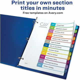 Customizable TOC Ready Index Multicolor Tab Dividers, 12-Tab, Jan. to Dec., 11 x 8.5, White, Contemporary Color Tabs, 1 Set
