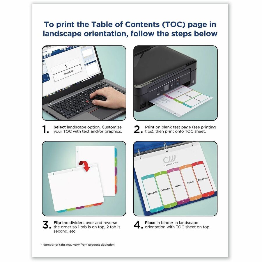 Customizable TOC Ready Index Multicolor Tab Dividers, 12-Tab, Jan. to Dec., 11 x 8.5, White, Contemporary Color Tabs, 1 Set