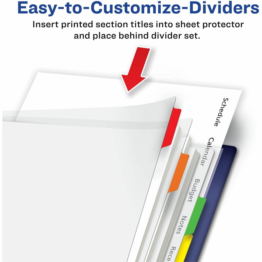 Clear Easy View Plastic Dividers with Multicolored Tabs and Sheet Protector, 8-Tab, 11 x 8.5, Clear, 1 Set