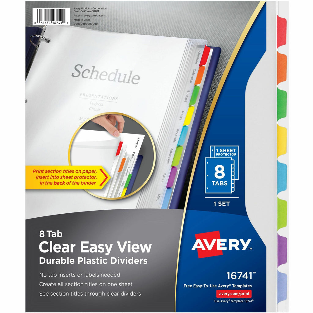 Clear Easy View Plastic Dividers with Multicolored Tabs and Sheet Protector, 8-Tab, 11 x 8.5, Clear, 1 Set