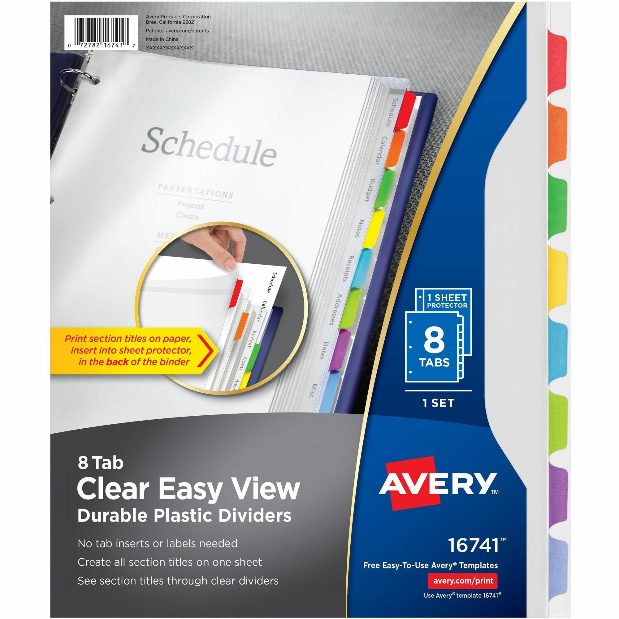 Clear Easy View Plastic Dividers with Multicolored Tabs and Sheet Protector, 8-Tab, 11 x 8.5, Clear, 1 Set