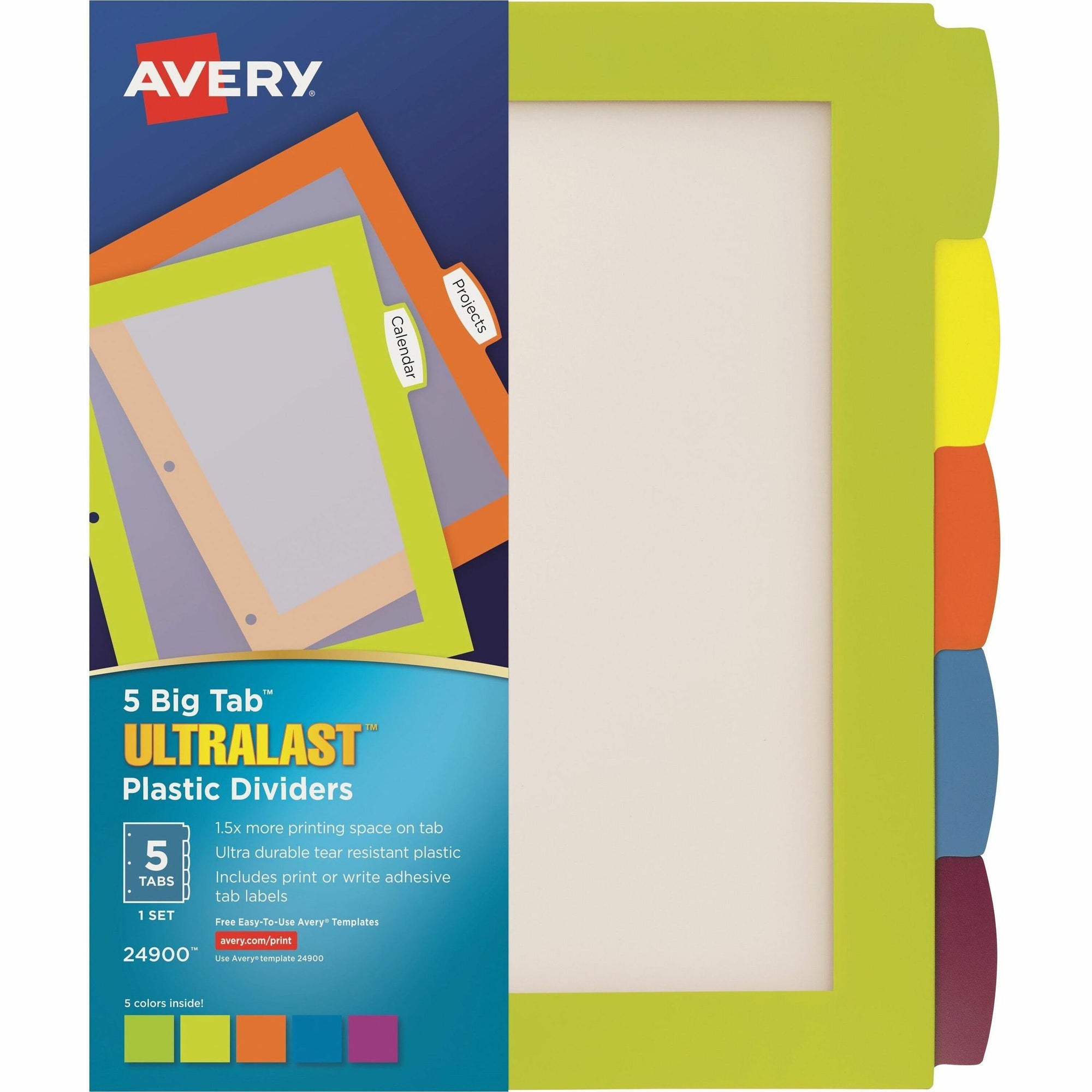 Big Tab Ultralast Plastic Dividers, 5-Tab, 11 x 8.5, Assorted, 1 Set