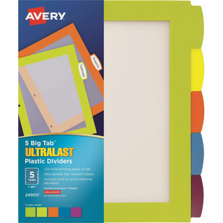 Big Tab Ultralast Plastic Dividers, 5-Tab, 11 x 8.5, Assorted, 1 Set