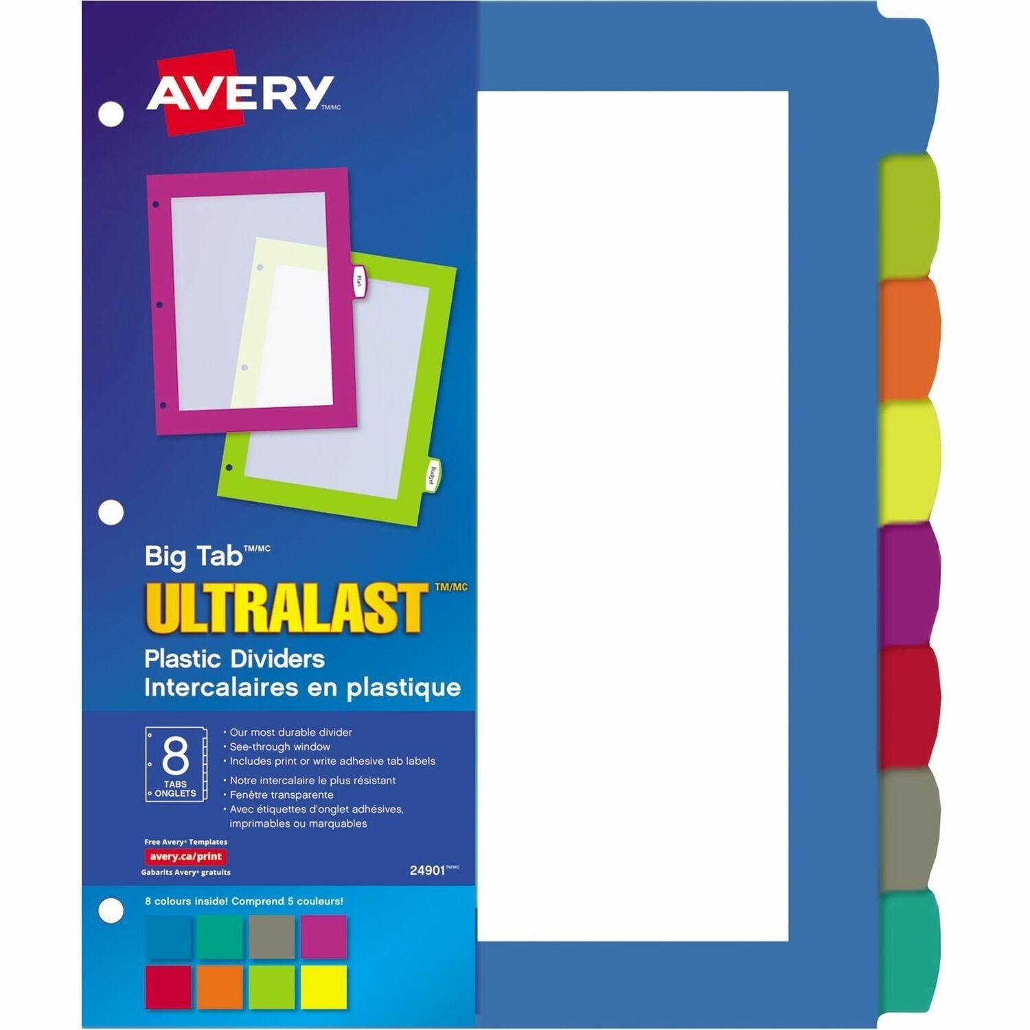 Big Tab Ultralast Plastic Dividers, 8-Tab, 11 x 8.5, Assorted, 1 Set