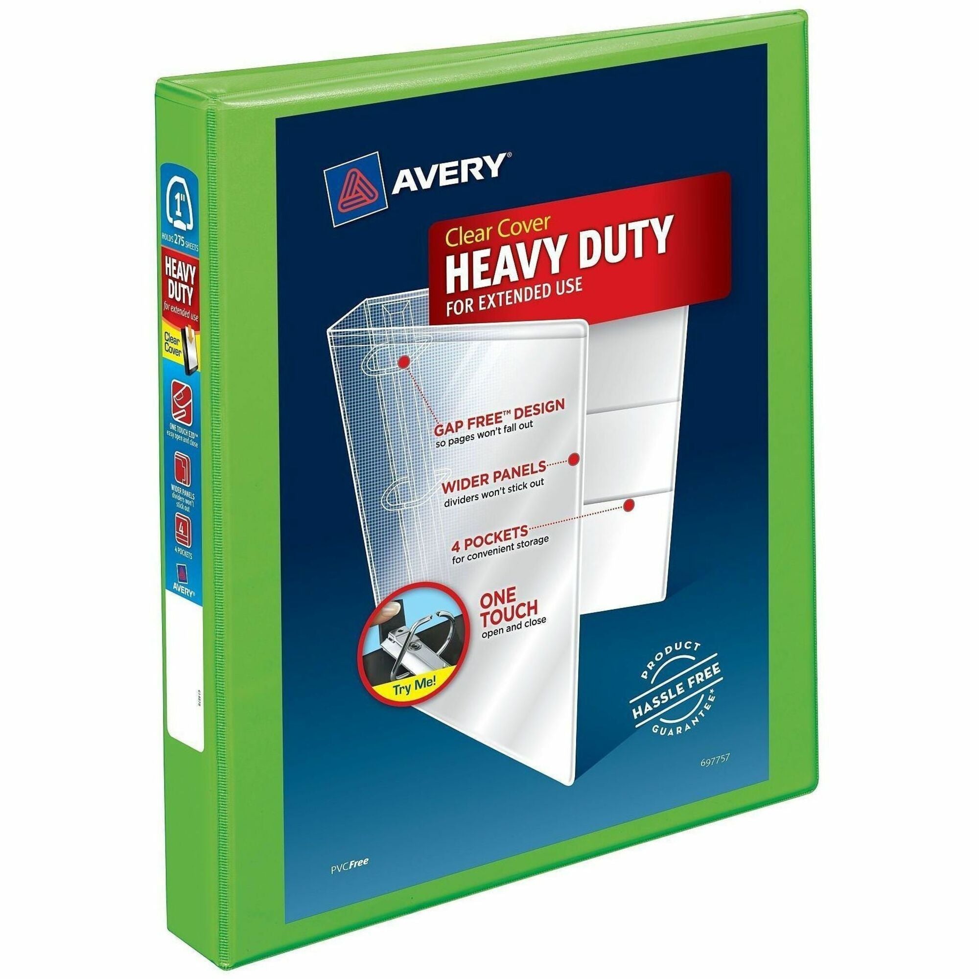 Heavy-Duty View Binder with DuraHinge and One Touch EZD Rings, 3 Rings, 1" Capacity, 11 x 8.5, Chartreuse
