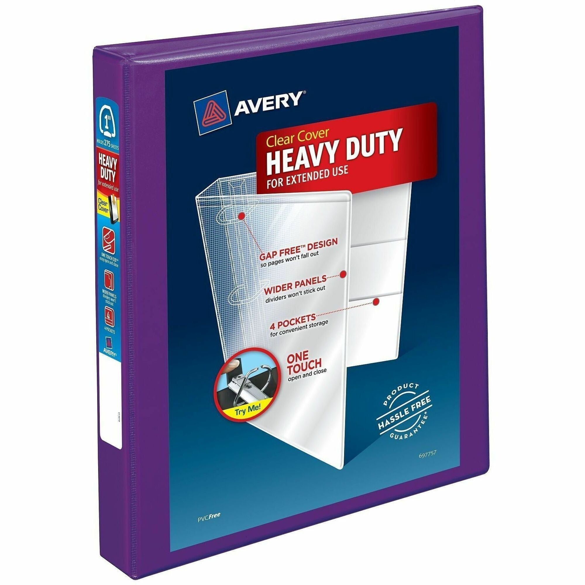 Heavy-Duty View Binder with DuraHinge and One Touch EZD Rings, 3 Rings, 1" Capacity, 11 x 8.5, Purple