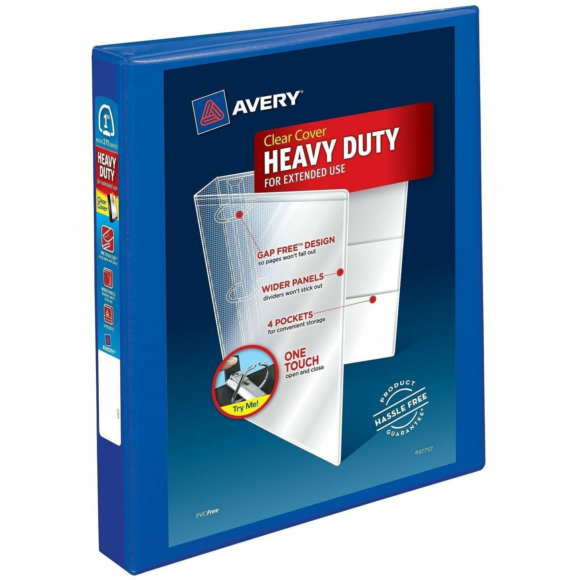 Heavy-Duty View Binder with DuraHinge and One Touch EZD Rings, 3 Rings, 1" Capacity, 11 x 8.5, Pacific Blue