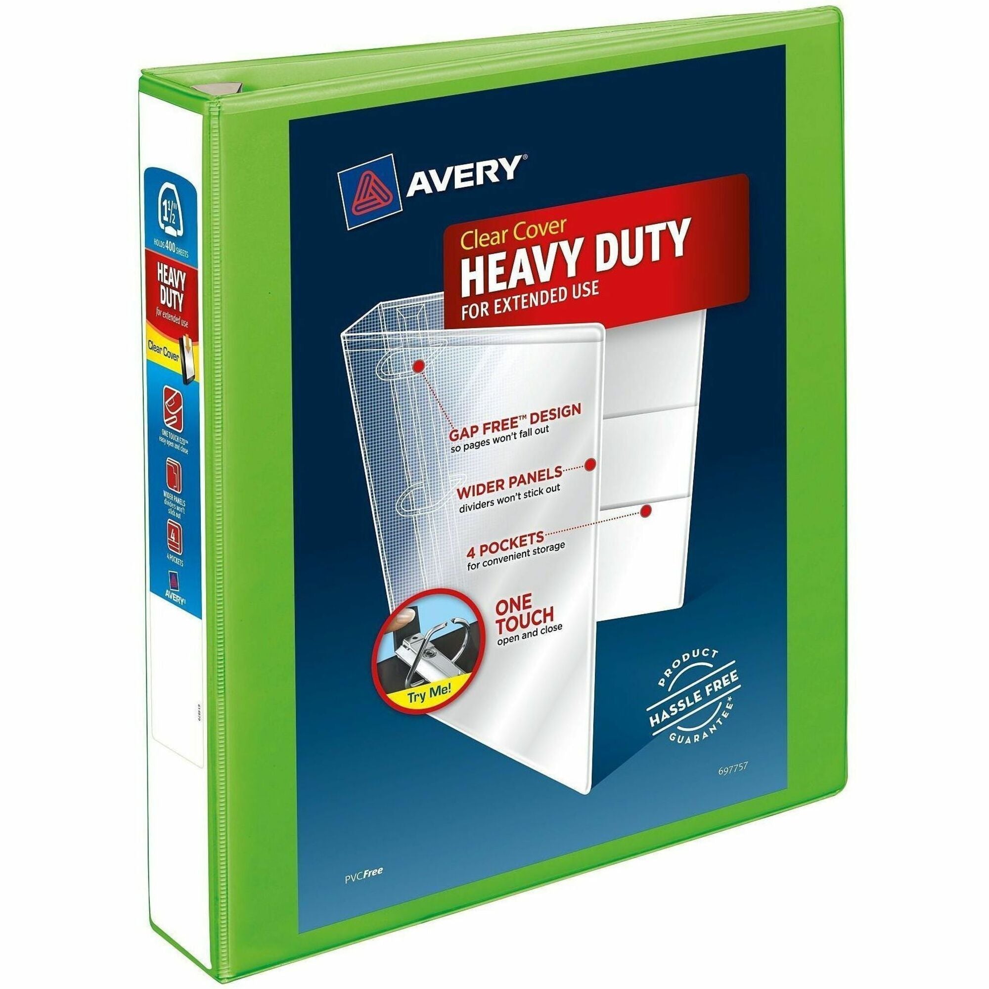 Heavy-Duty View Binder with DuraHinge and One Touch EZD Rings, 3 Rings, 1.5" Capacity, 11 x 8.5, Chartreuse