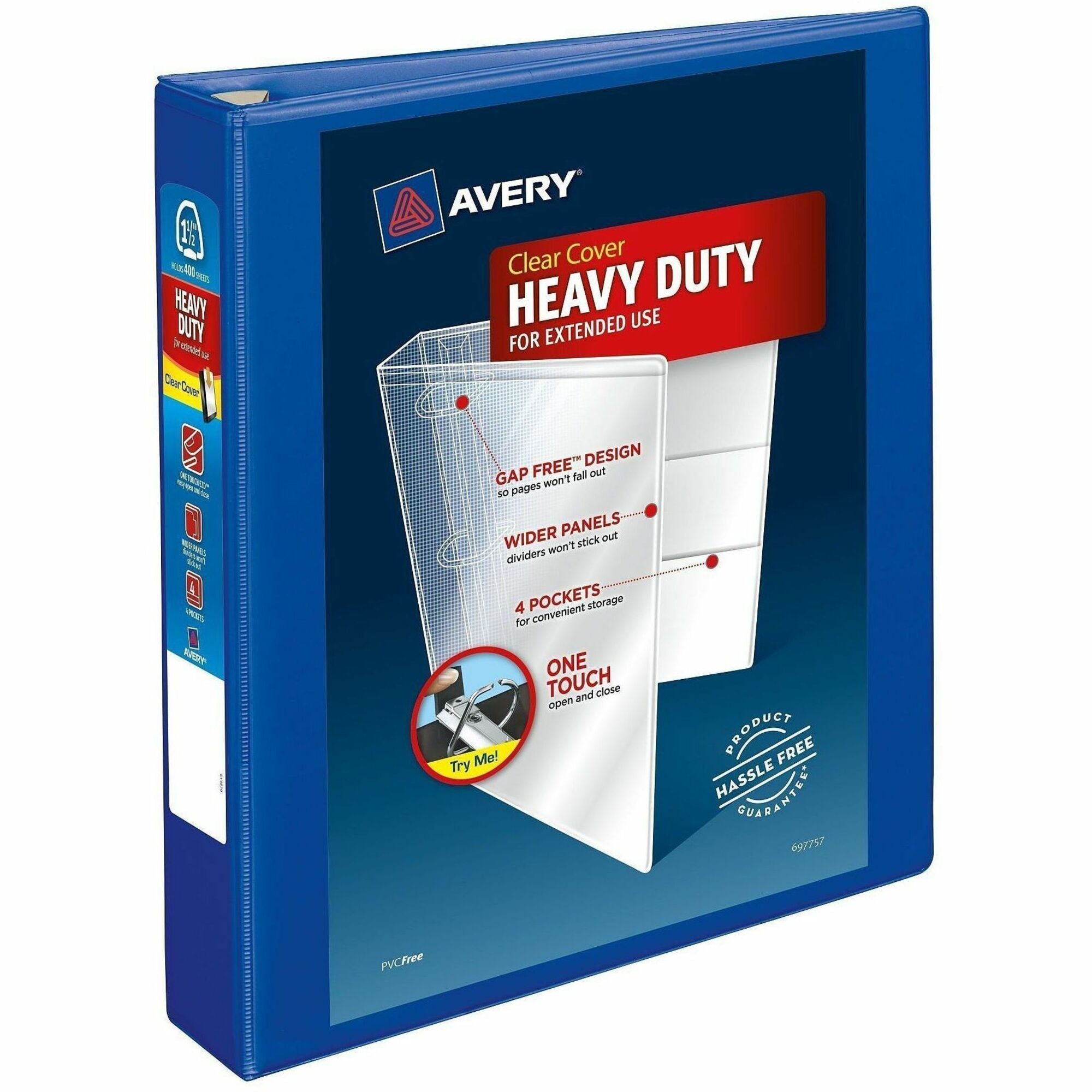Heavy-Duty View Binder with DuraHinge and One Touch EZD Rings, 3 Rings, 1.5" Capacity, 11 x 8.5, Pacific Blue