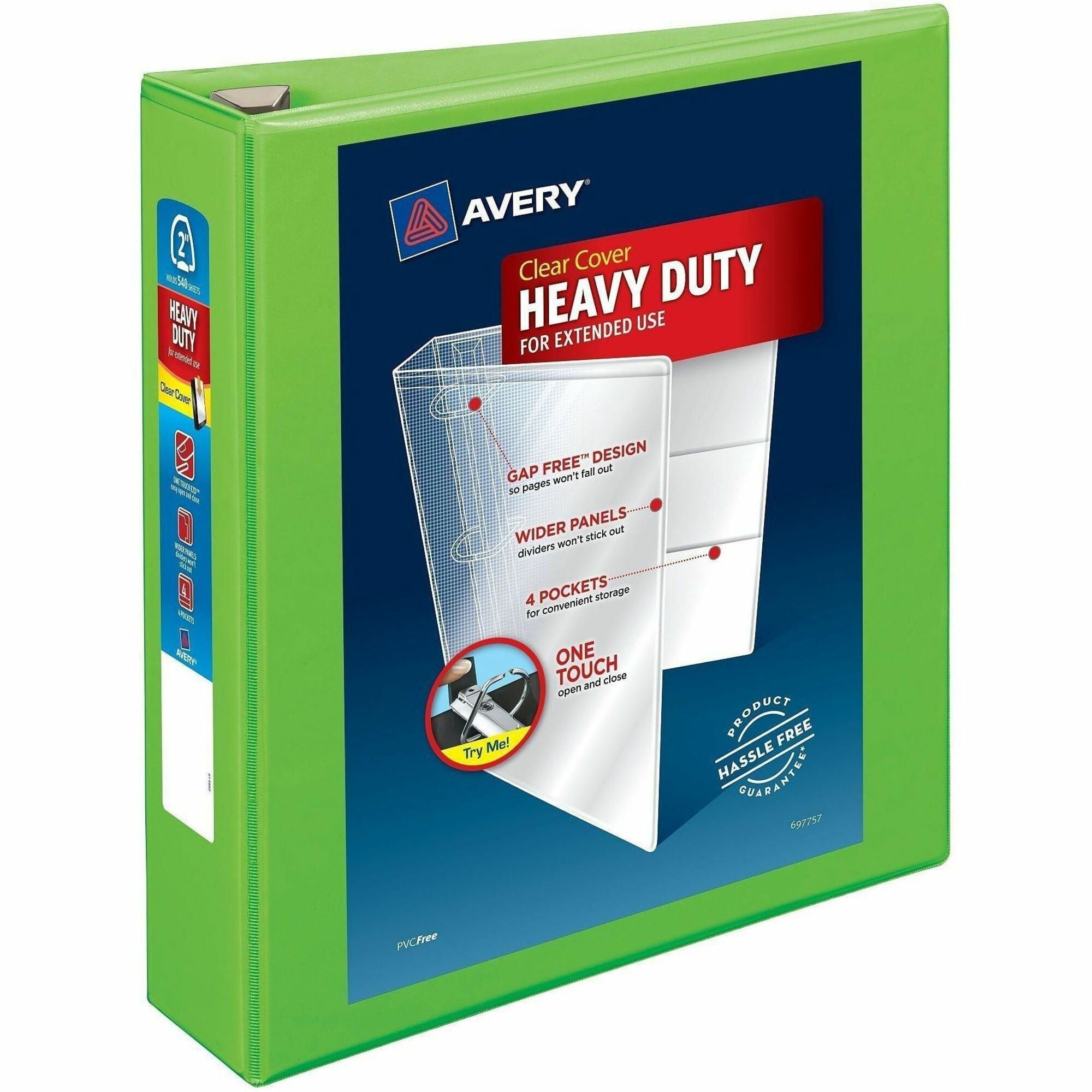 Heavy-Duty View Binder with DuraHinge and One Touch EZD Rings, 3 Rings, 2" Capacity, 11 x 8.5, Chartreuse