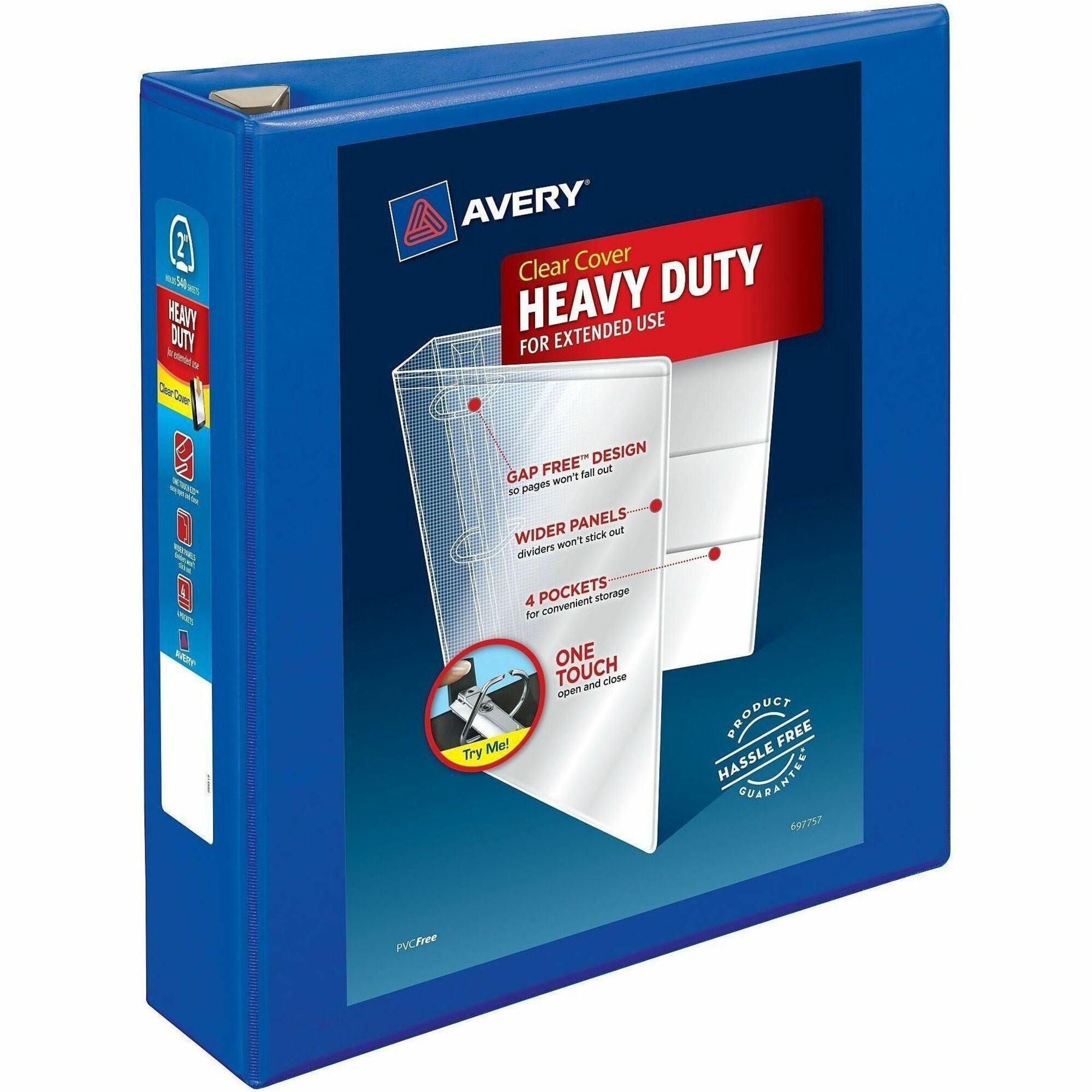 Heavy-Duty View Binder with DuraHinge and One Touch EZD Rings, 3 Rings, 2" Capacity, 11 x 8.5, Pacific Blue