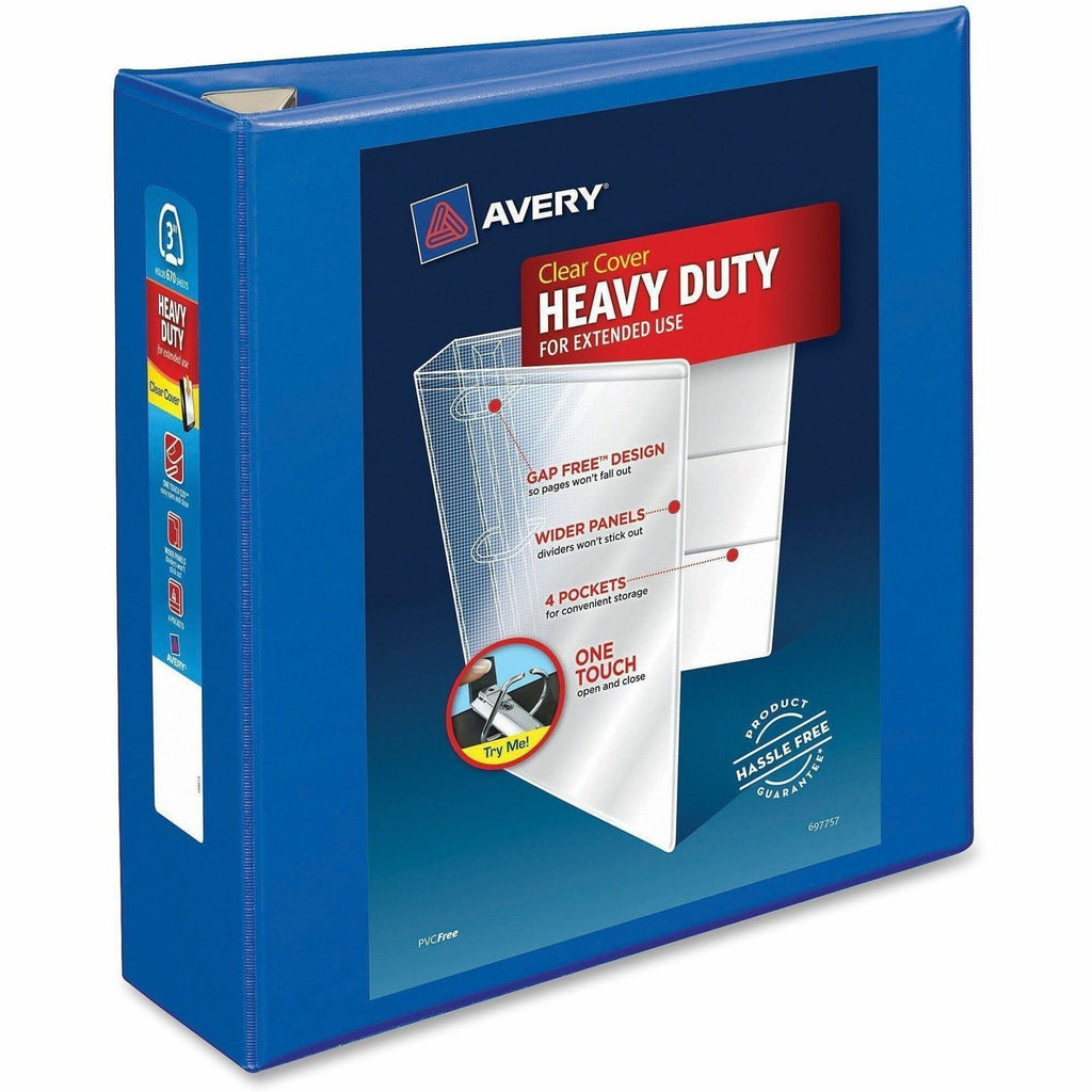 Heavy-Duty View Binder with DuraHinge and Locking One Touch EZD Rings, 3 Rings, 3" Capacity, 11 x 8.5, Pacific Blue