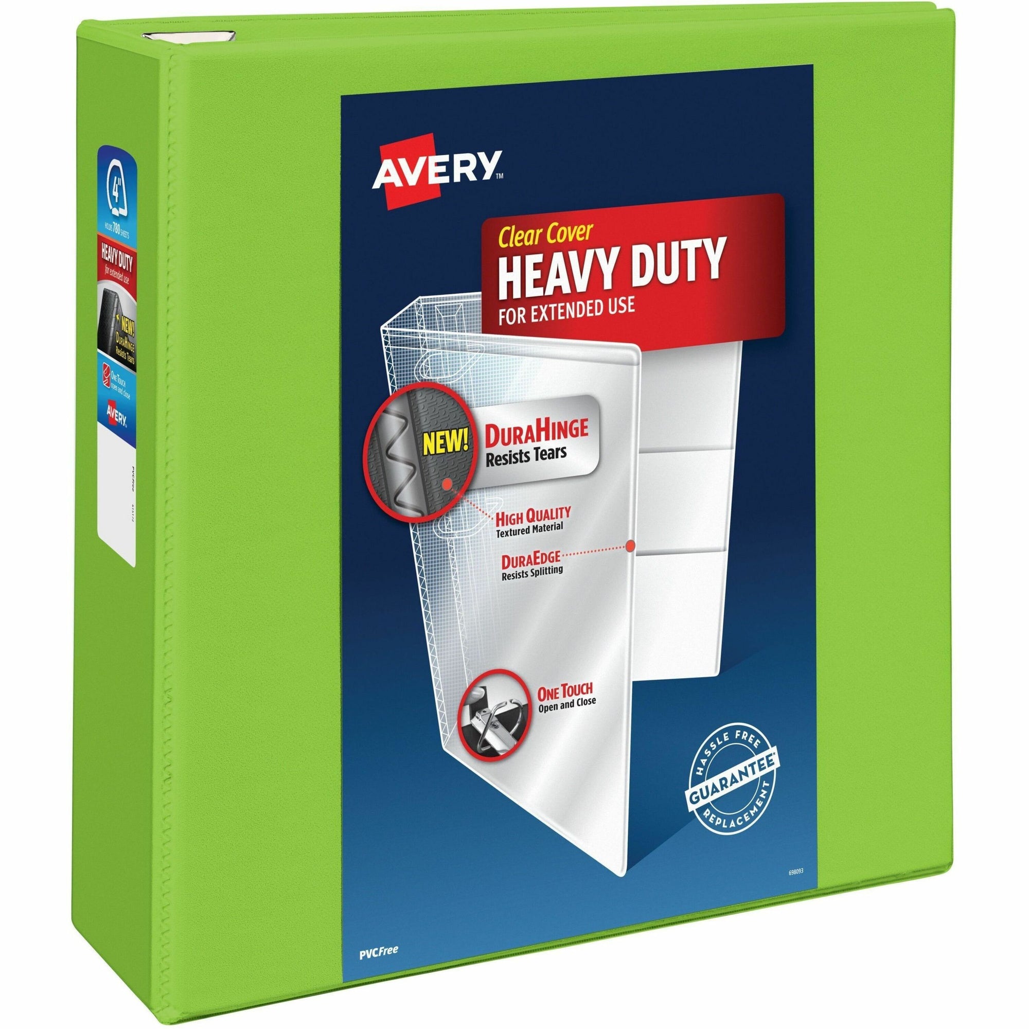 Heavy-Duty View Binder with DuraHinge and Locking One Touch EZD Rings, 3 Rings, 4" Capacity, 11 x 8.5, Chartreuse